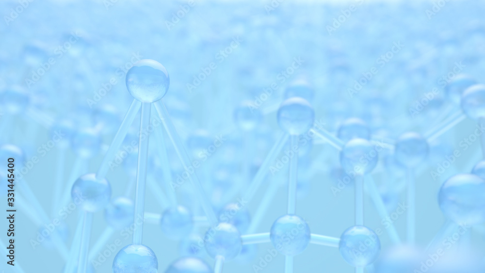 Poster abstract blue background in empty space. technology network node concept. chaotic atoms, dna or mole
