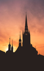 Riddarholm church shilouette in a sunset