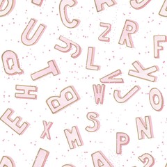 seamless pattern. hand drawn abstract pattern pastel color style. Pink letters on the white background.