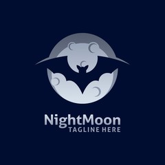 Full moon logo design with bat silhouette