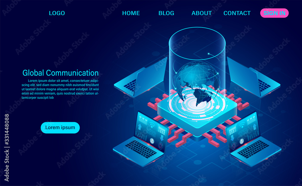 Poster global communication internet network around the planet. wireless technology telecommunication conce