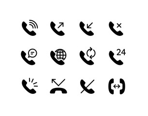 Communication concept. Vector flat outline icon set illustration. Black isolated on white background. Phone call handset sign. Design element collection for web, ui, button, website, logo.