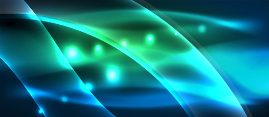 Abstract background. Shiny design neon waves with light effects, techno trendy design. Vector Illustration For Wallpaper, Banner, Background, Card, Book Illustration, landing page