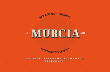 Vintage style font and alphabet for different designs. Murcia typeface