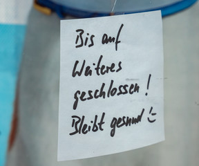 Bis auf Weiteres geschlossen Schild wegen Coronavirus