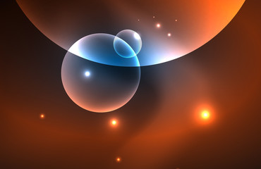 Neon shiny transparent glowing circles with light effects. Techno futuristic vector abstract background For Wallpaper, Banner, Background, Card, Book Illustration, landing page