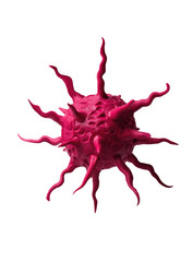 Coronavirus COVID-19 concept. Plasticine model of biological hazard of pandemic of the coronavirus flying in midair. Danger came from China.