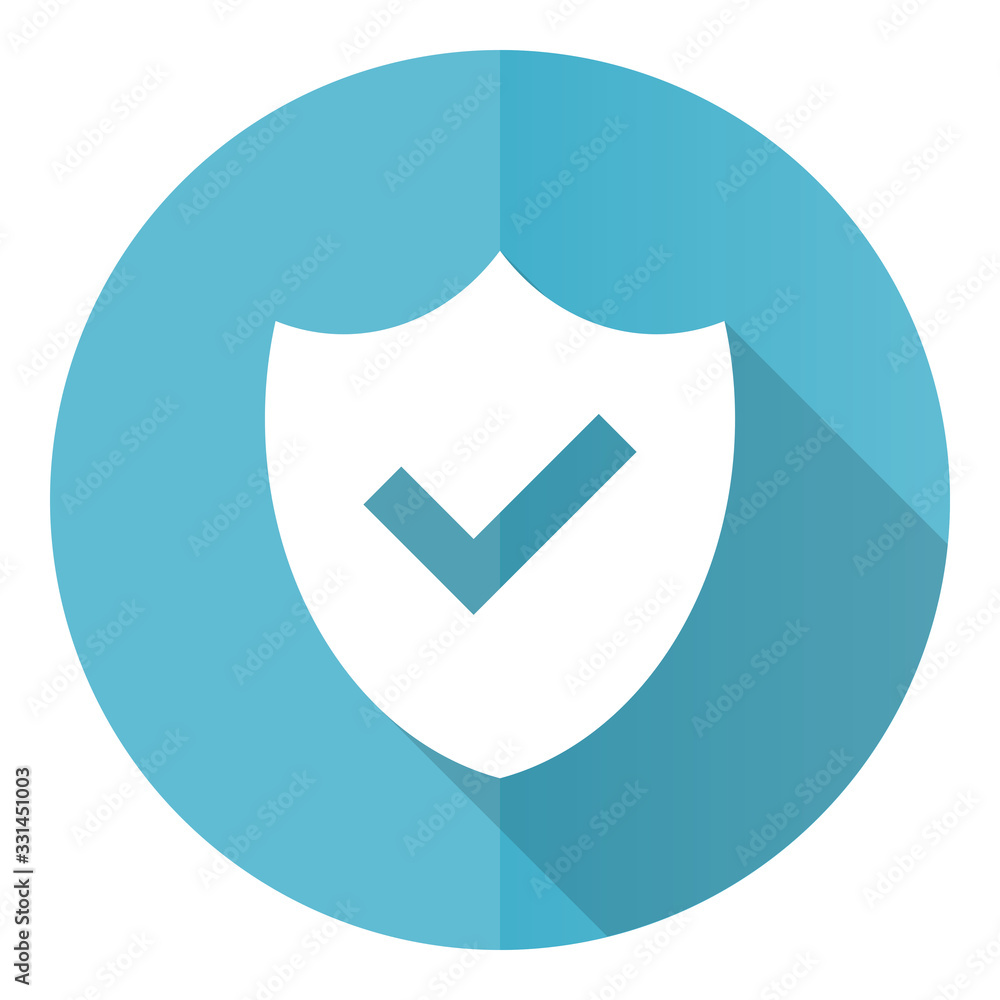 Poster shield blue round flat design vector icon isolated on white background