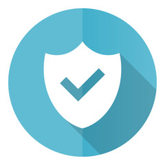 Shield blue round flat design vector icon isolated on white background
