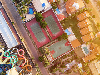 Drone View of vacations houses in a brazilian coast with a Water 