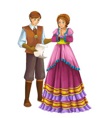 Cartoon cheerful married couple together romantic scene - illustration