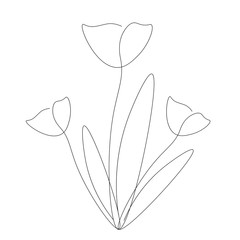 Flowers continuous line drawing, vector illustration