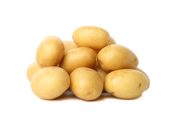 Heap of young potato isolated on white background