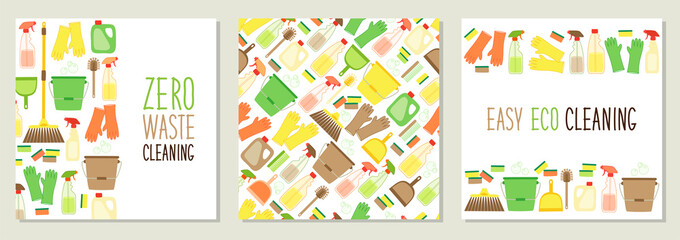 Fototapeta na wymiar Cute set of eco zero waste cleaning utensils backgrounds in natural colors