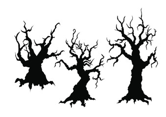 Hand drawn vector dead scary halloween trees silhouettes.Every element is easy editable isolated shape. Great for home decoration, sticker, div or element of web site or mobile application background.