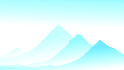 Vector abstract landscape of blue vibrant mountain peaks and blue midday sky. Peaceful tranquil hand drawn nature background for relaxation, meditation and restoration. Easy editable layered picture.