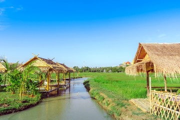Fototapeta na wymiar The resting huts constructed from bamboo and thatched roofs for relaxing in the rice fields.