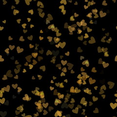Glittering gold heart confetti seamless pattern black background