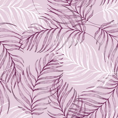 Watercolor tropical palm leaves seamless pattern. Hand drawn floral background