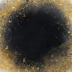 Black watercolor texture with gold. Abstract background - 331456035