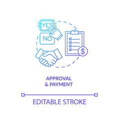 Sample approval and payment concept icon. Order finishing and delivering final files idea thin line illustration. Design workshop work result. Vector isolated outline RGB color drawing