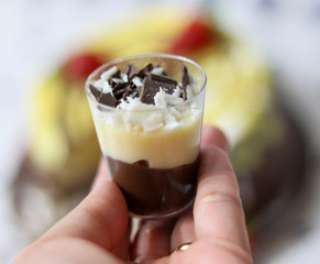 The brigadeiro with branquinho in the cup is a typical sweet of Brazilian cuisine, common in birthday parties.