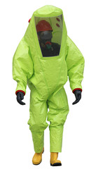 protective suit and special rubber boots to avoid contagion with
