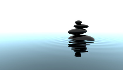 Classic Zen. Stones in the water and the wave. 3d illustration