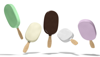 Multi-colored types of ice cream, popsicle. 3d illustration