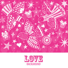 Peace. Love. Cute vector postcard.