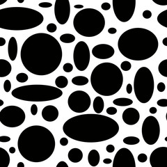 Black circle and ellipses on white background. Seamless pattern. Isolated on white background. Abstract white-black stock illustration. Template for coloring, textures and another design.