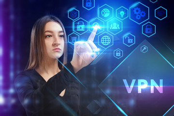 Business, Technology, Internet and network concept. Young businessman working on a virtual screen...