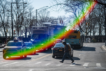 Lens flare rainbow on sthe streets of nyc