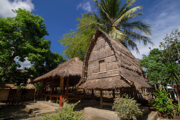Fototapeta na wymiar sasak tribe traditional house and granary in sade village, Lombok, Indonesia