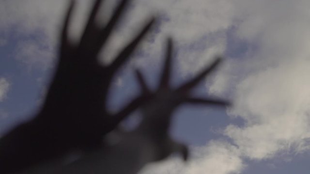 H&auml;nde bewegen sich harmonisch vor blauem Himmel
