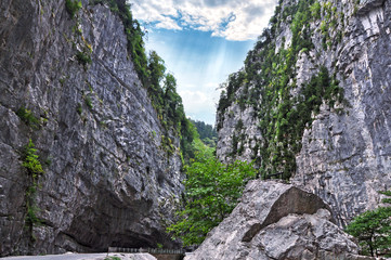 canyon in the Caucasus mountains on a sunny day