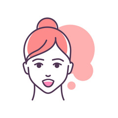 Human feeling awesome line color icon. Face of a young girl depicting emotion sketch element. Cute character on pink background. Outline vector illustration