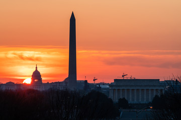 Sun Rises Behind the US Capitol on a Spring Morning