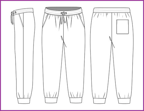Track Pants Fashion Flat Technical Drawing Vector Template Stock  Illustration  Download Image Now  iStock