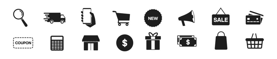 Online shopping icons set, payment elements vector illustration