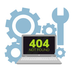  Simple flat illustration of a laptop. Failure, broken computer. Error 404 on the screen