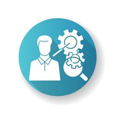 Performance review blue flat design long shadow glyph icon. Job efficiency assessment, employee effectiveness evaluation. Workflow optimization, time management. Silhouette RGB color illustration