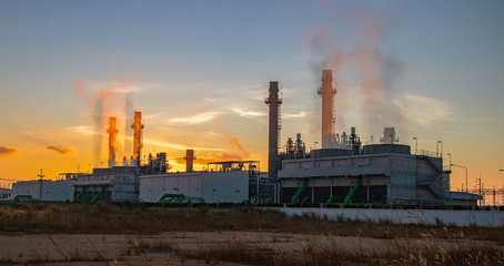 Fototapeta na wymiar Natural Gas Combined Cycle Power Plant with sunrise