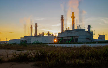 Fototapeta na wymiar Natural Gas Combined Cycle Power Plant with sunrise