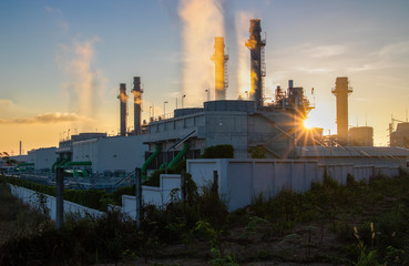 Fototapeta na wymiar Natural Gas Combined Cycle Power Plant with sunset