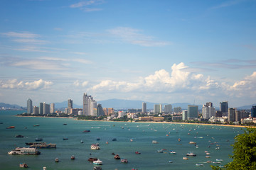 View of Pattaya with sky and sea, day time in Pattaya, Thailand Pattaya is famous for water sports and nightlife.