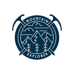 Mountains icon logo vector illustration. Vintage Mountain emblem design vector template design. Mountains Line Art logo vector illustration for Outdoor Adventure.