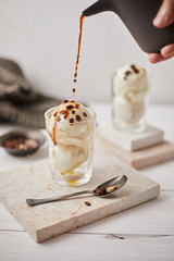 Iced coffee with vanilla ice cream.