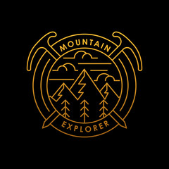 Mountains icon logo vector illustration. Vintage Mountain emblem design vector template design. Mountains Line Art logo vector illustration for Outdoor Adventure.