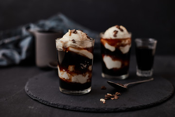 Iced coffee with vanilla ice cream.